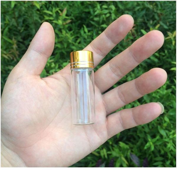 

22*65*14mm 50pcs 14ml empty glass bottles aluminium screw golden cap transparent clear liquid gift container wishing bot bbyfxx