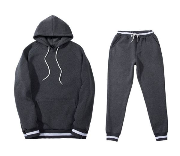

men's winter 2020 new fall / casual plush thickened 2-piece loose hooded sweatpants set, Gray