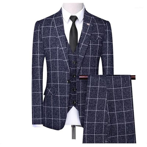 

jackets + vest + pants) 2020 men's groom wedding dress plaid formal suits set mens fashion casual business 3 piece suit1, White;black