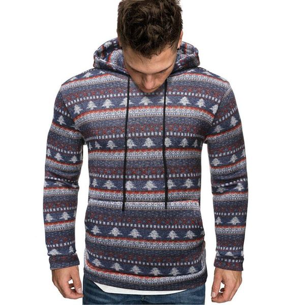 

autumn winter pullover hoodie men sweatshirts casual print hooded outer coats xmas tree knit wool warm sweatshirt, Black