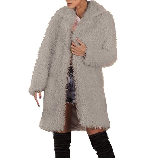 

kancoold coat for women 2020 autumn warm soft loose female outerwear plush ladies casual winter overcoat solid color, Black