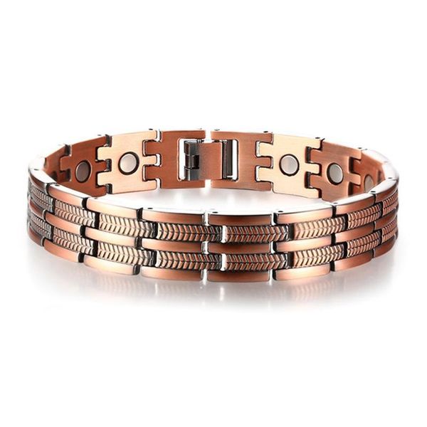 

mens elegant pure copper magnetic therapy link bracelet pain relief for arthritis and carpal tunnel male jewelry, Golden;silver