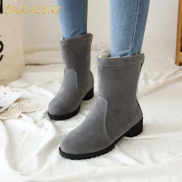 

sarairis 2020 new arrivals plus size 46 chunky heels add fur warm winter boots woman shoes zip up concise dropship boots ladies, Black