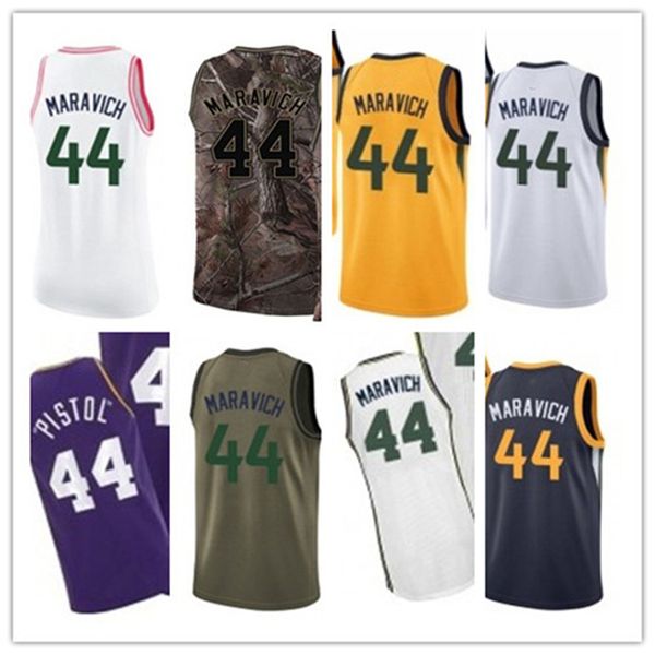 

custom 2020 style jerseys black white green grey army green 44 pete maravich basketball jersey, Black;red