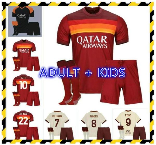 

20 21 de rossi dzeko zaniolo kluivert soccer jerseys totti perotti kolarov football shirt set 2021 men kids kit uniform, Black;yellow