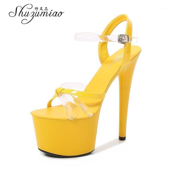 

sandals shuzumiao women's shoes thin heel waterproof platform high heels17cm 2021 female transparent model catwalk artifact1, Black