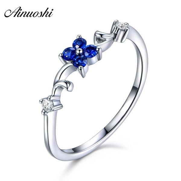 

ainuoshi round cut blue white sona bridal rings 925 sterling silver flower women wedding engagement anniversary lover rings gift y200107, Slivery;golden