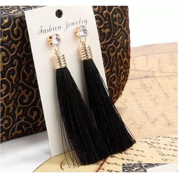 

fashion bohemia long tassel earrings shiny rhinestones fringe ear drop vintage ethnic earrings 10 colors women jewelry 91my0, Silver