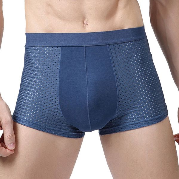

breathable quick dry flat boxers underwears men mesh hollow plus size solid boxer male elastic waist underpants underwear, Black;white
