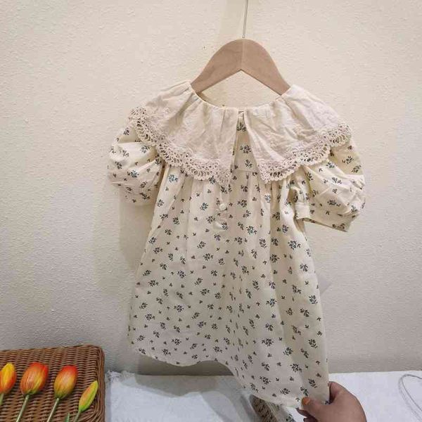 

summer childrens clothing korean style girls floral dress vintage embroidery collar one piece kids girls cotton dress, Red;yellow