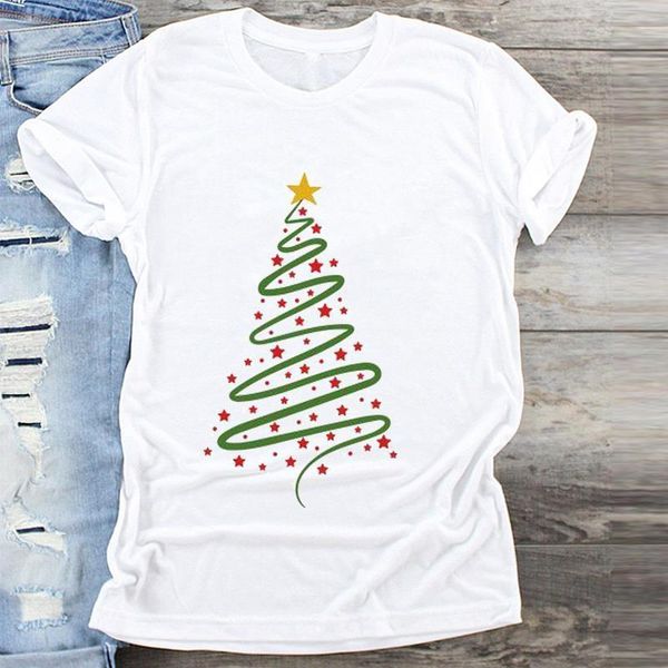 

women star tree trend style new year fashion merry christmas print clothes graphic female tshirts t shirt ladies tee t-shirt, White