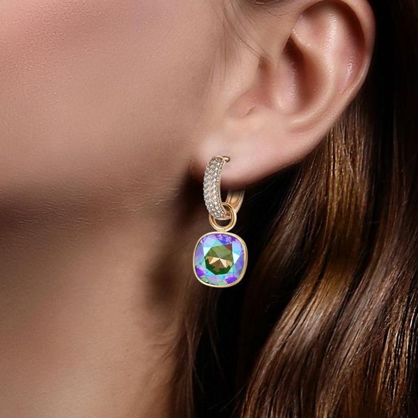 

hoop & huggie square hoops earings made with austrian crystal for bridal wedding party jewelery accessories fashion charms bijoux gift, Golden;silver