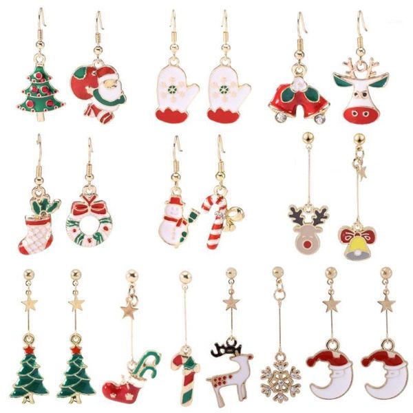 

creative christmas ornaments stylish cartoon santa claus christmas snowman tree handmade asymetric earrings jewelry for gift1, Silver