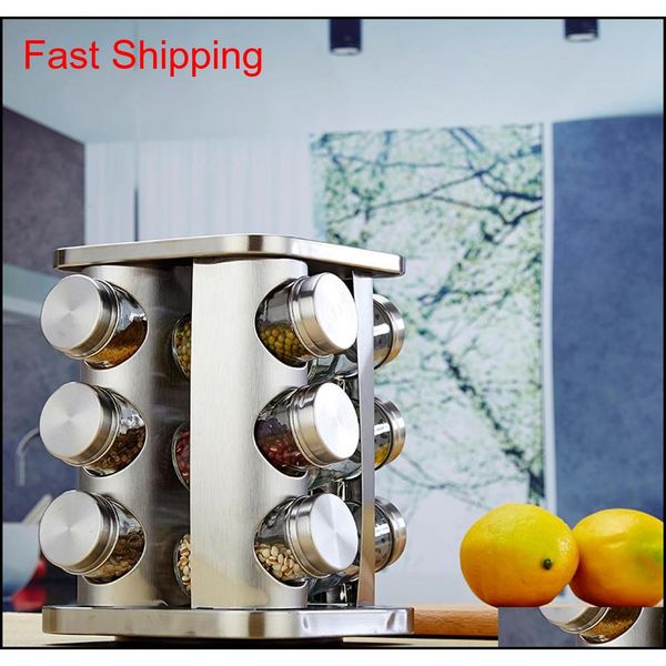 

12-jars bottle canister revolving kitchen counterspice square rack organizer,stainless steel seasoning storage org qylnhm mj_bag