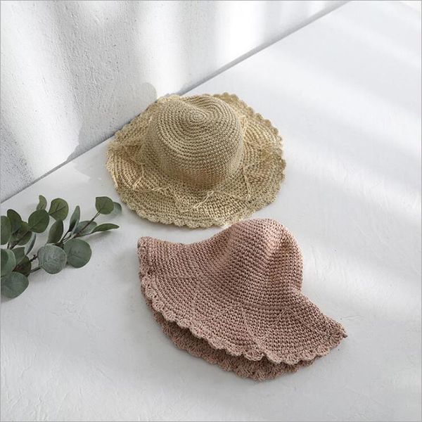 

wide brim hats sweet girls handmade crochet straw hat summer visor fashion female sun caps foldable bohemia beach, Blue;gray