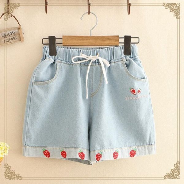 

embroidered strawberry denim for women will see 2021-waist high-waisted shorts casual-style mini sweet-pocket short-pocket short j7r0, White;black
