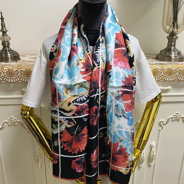 

silk letters women's color scarves good 130cm 100% quality material style 130cm pint black flowers pattern size new square - rnurx, White;black