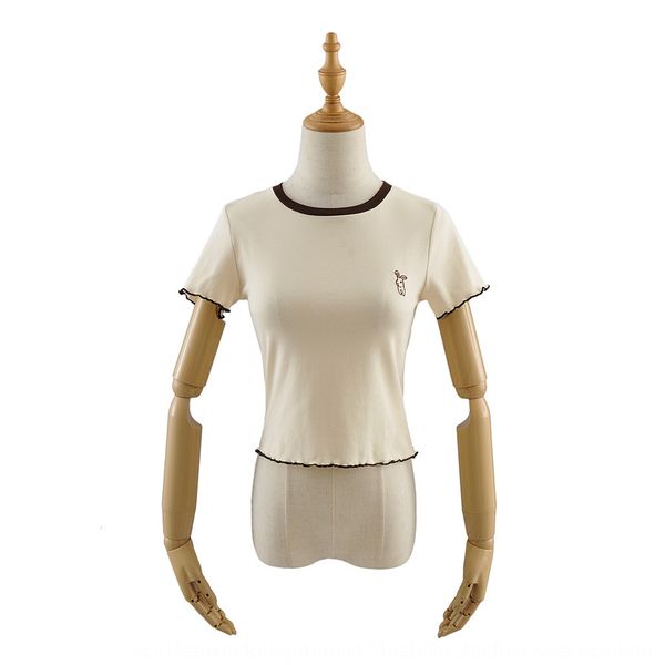 

summer new women's fashion contrast color bunny embroidery pulloverembroidered pullovercrew neck t-shirt c7702 summer new women's, White