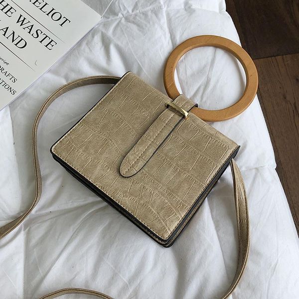 

stone pattern pu leather crossbody bags for women 2020 new ladies purses and handbags with wood round handle small shoulder bag