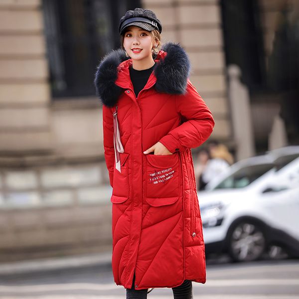 

2021 newwinter jacket coat women fur hooded thick warm down x-long outwear womens jackets coats overcoat 01mn, Black