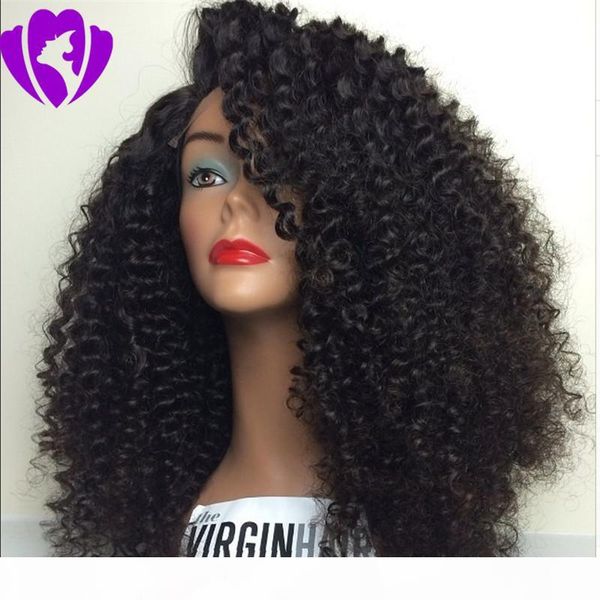 

side part black kinky curly synthetic lace front wig glueless heat resistant short wig with baby hair for women wigs