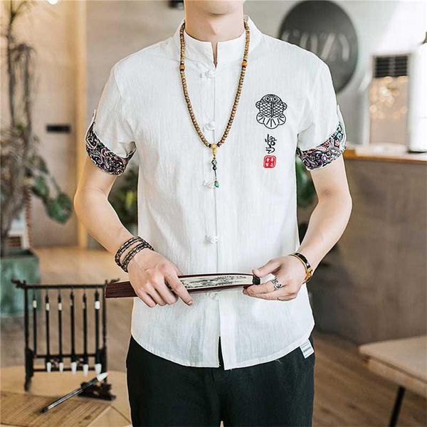 

tradictional chinese shirt men short sleeve cotton linen chinese style embroidery shirts tai chi tang suit style 1, White;black