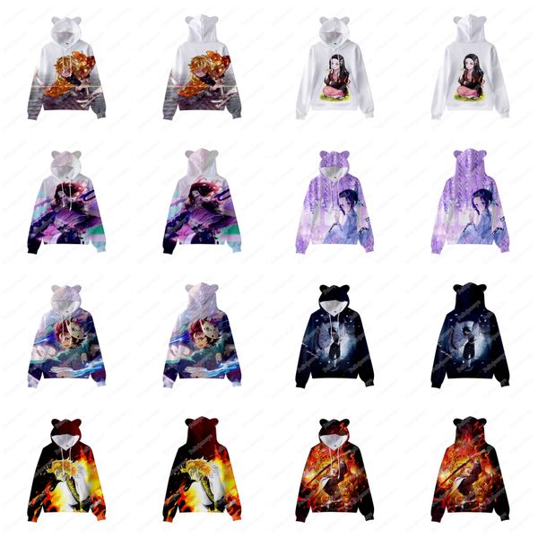 

demon slayer: kimetsu no yaiba cat ears children's sweater with hood girls sweater factory direct sales fast shipping high quailty, Black;red