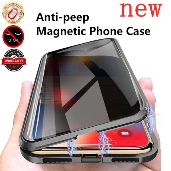

magnetic tempered glass privacy metal phone case coque 360 magnetic anti spy case for iphone 11 pro max xr sqctyu