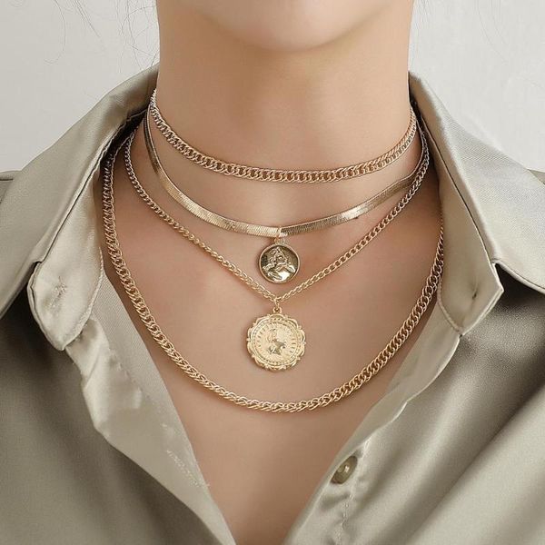 

chokers zuowen fashion female moon cross coin pendants boho necklaces for women multi layer long chain necklace 2021 party jewelry gifts, Golden;silver