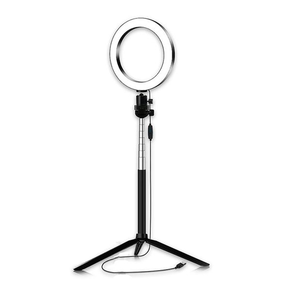 

6 inch led ring light with selfie stick and tripod remote control dimming for live streaming, makeup, selfies, video