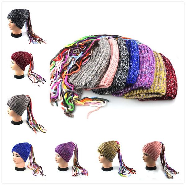 

зима конфетти шапочка reggae knit hat hiphop грязного череп caps мода творческий дама парик кисточка dreadlocks шерсть hat вязание шапки ly1, Yellow