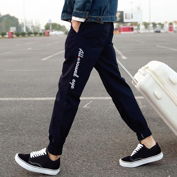 

hip-hop sports elastic spring autumn mid waist fashion trousers loose outdoor jogging casual embroidery men pants ankle tied1, Black