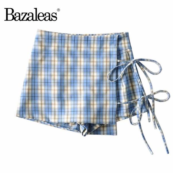

2021 streetwear harajuku side bandage tie short skirt tartan yellow blue print women a-line skirt saia plaid mini, Black