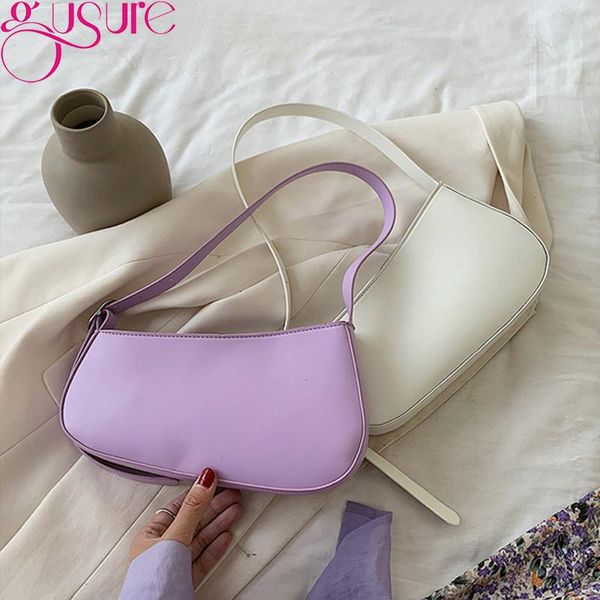 

gusure women mini handbags and purse vintage design shoulder bags female pu leather solid color armpit baguette bags for ladies