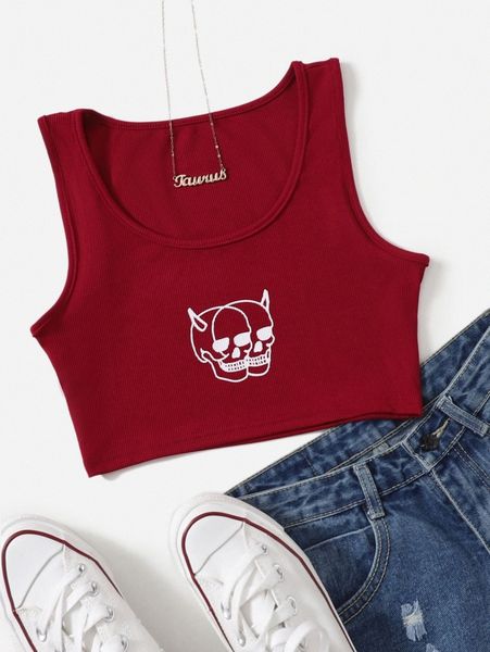 

skull print crop tank w27p#, White