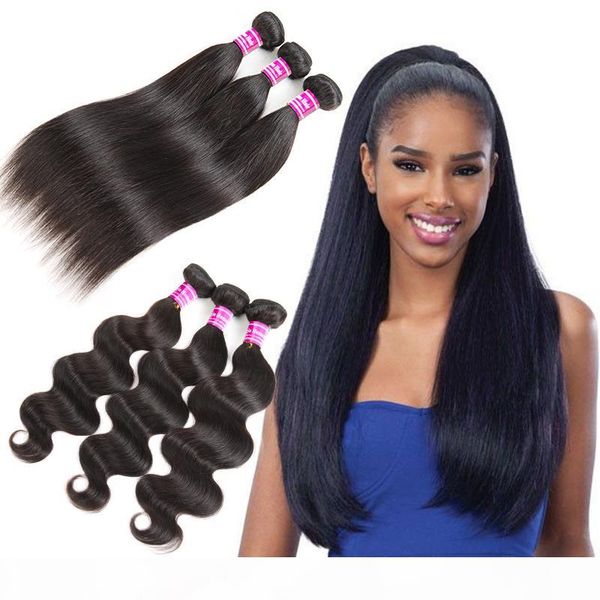 

unprocessed body wave human hair weaves brazilian virgin hair straight wefts remy human hair extensions natural color bundles ing, Black;brown