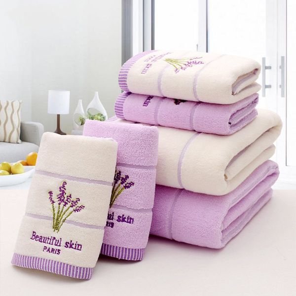

purple lavender embroidered towels cotton large bath towel soft absorbent beach face towel set for women
