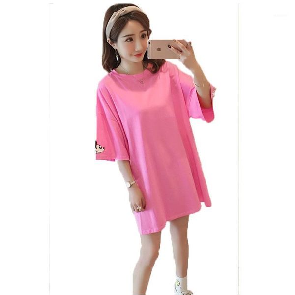 

harajuku bf wind loose long section ladies shirt back print short-sleeved t-shirt female round neck ladies shirt w211, White