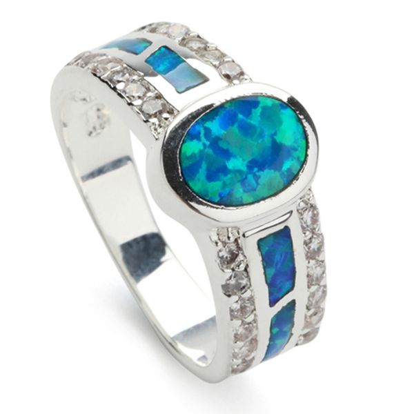 

shunxunze sumptuous engagement wedding rings for men and women dropshipping white cubic zirconia blue opal rhodium plated r168 size 6 7 8 9, Silver
