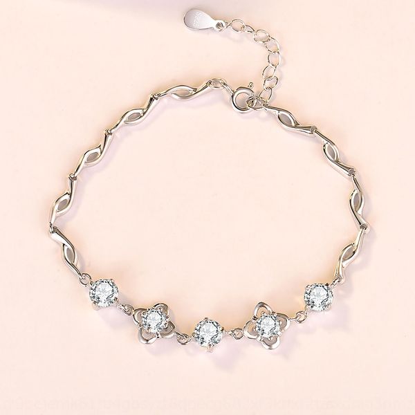 

lucky clover s925 sterling silver braceletfemale japanese korean minority temperamentstudent's hand decorationvalentine's clover h, Golden;silver