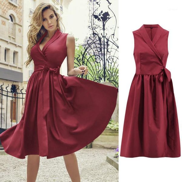 

kancoold 2020 women's dress holiday casual dress women sleeveless bowknot ladies summer beach buttons party woman1, Black;gray