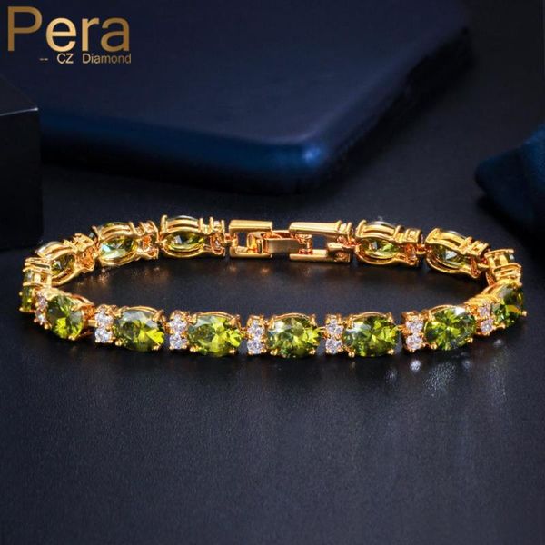 

pera brand design olive green cubic zirconia yellow gold round link bracelets for women luxury wedding party femme jewelry b180, Black