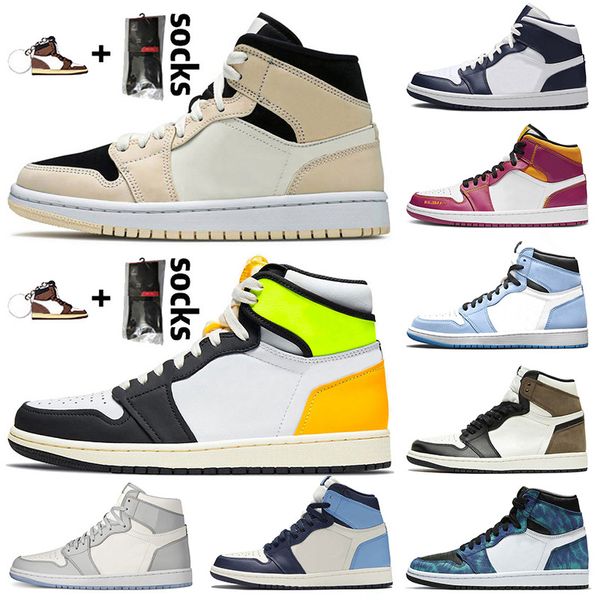 

2021 mid obsidian familia jumpman 1 1s high og volt basketball shoes university blue barely orange trainers sneakers, White;red