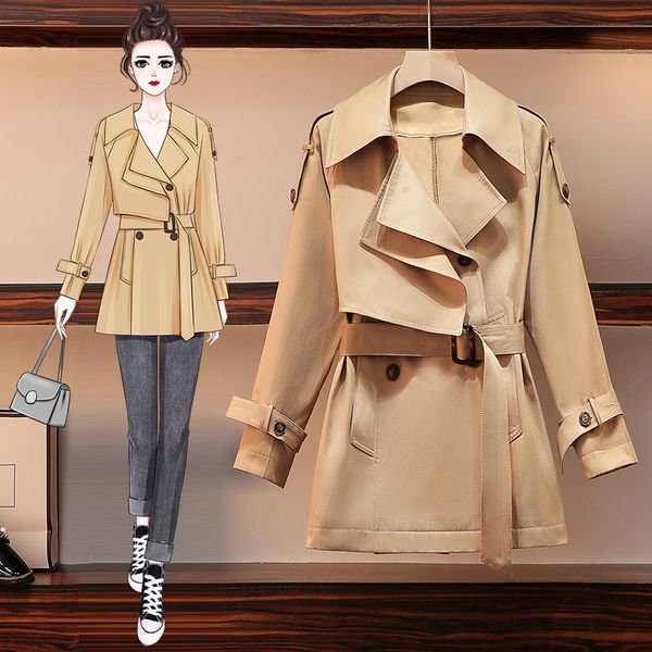 

trench coat plus size women's outerwear temperament ladies short trench fashion girl coat m l xl 2xl 3xl 4xl