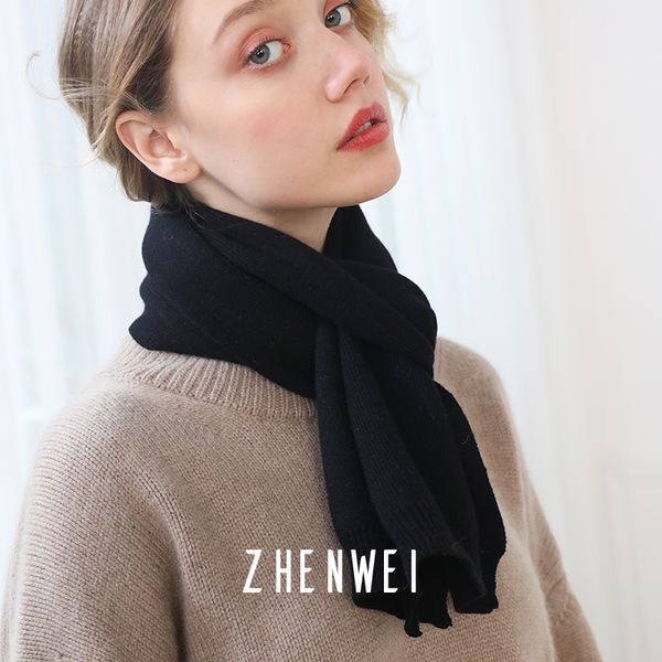 

short small women winter black solid with knitting scarf wool neck korean version, Blue;gray