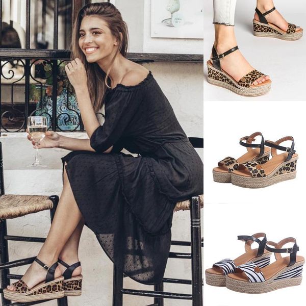

women's ladies fashion girls leopard wedges sandals buckle casual shoes sandals concise women women shoes#g40, Black