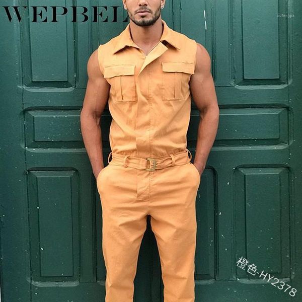 

wepbel casual solid color zipper shirt long trousers workout jumpsuit overalls men summer sleeveless sport running playsuit1, Gray