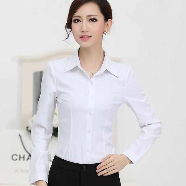 

lenshin new fashion white shirt women formal work wear elegant long sleeve slim women's blouses shirts1
