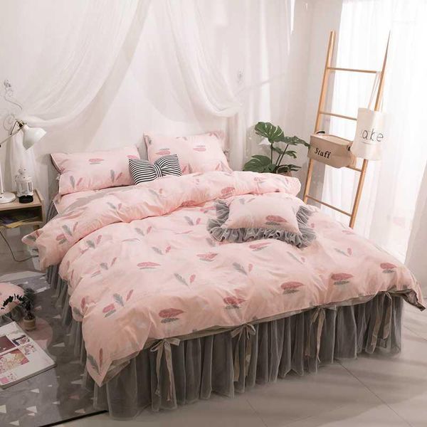 

princess lace wedding bedding set king  full twin pure cotton bed skirt duvet cover bedspread pillowcase luxury bedclothes1