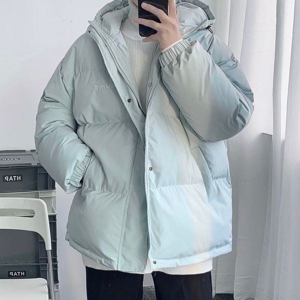 

2021 new korean winter warm jackets men parkas women oversized outwear solid color hooded thicken coats parka id73, Black